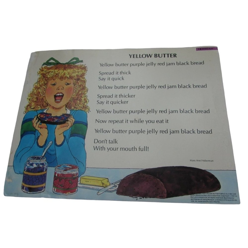 Yellow Butter School Poster Mary Ann Hoberman 30258 Poetry VNTG